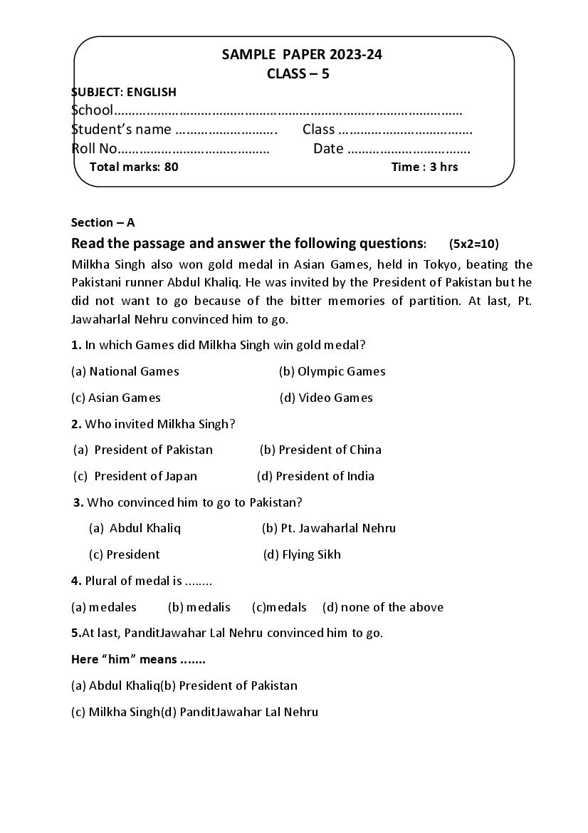 Model Paper 2024 English Class 9 Dolley Mignonne