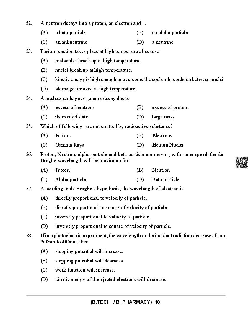 HPCET 2024 Question Paper PDF (B.Tech/B.Pharm, MBA, MCA)