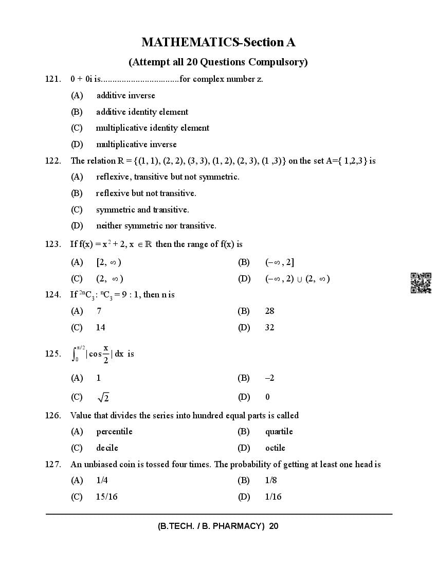 HPCET 2024 Question Paper PDF (B.Tech/B.Pharm, MBA, MCA)
