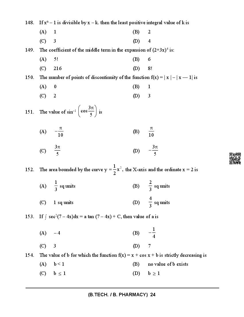 HPCET 2024 Question Paper PDF (B.Tech/B.Pharm, MBA, MCA)