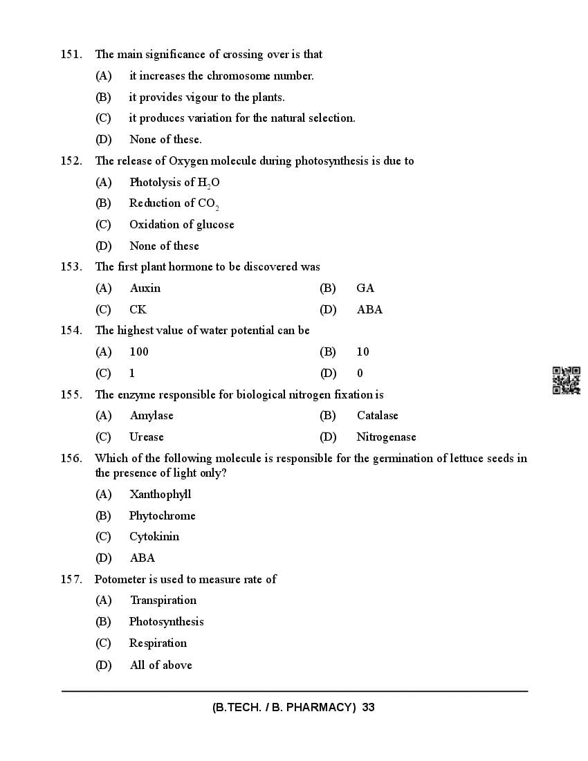 HPCET 2024 Question Paper PDF (B.Tech/B.Pharm, MBA, MCA)