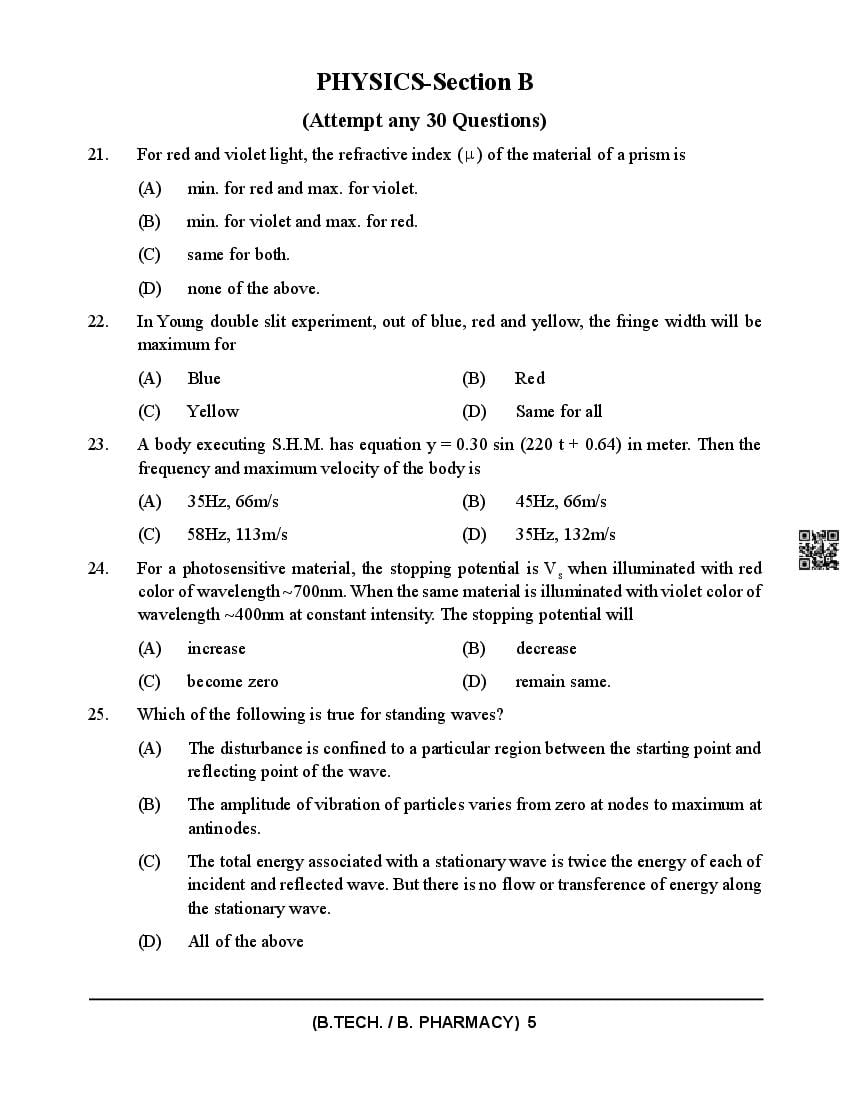 HPCET 2024 Question Paper PDF (B.Tech/B.Pharm, MBA, MCA)