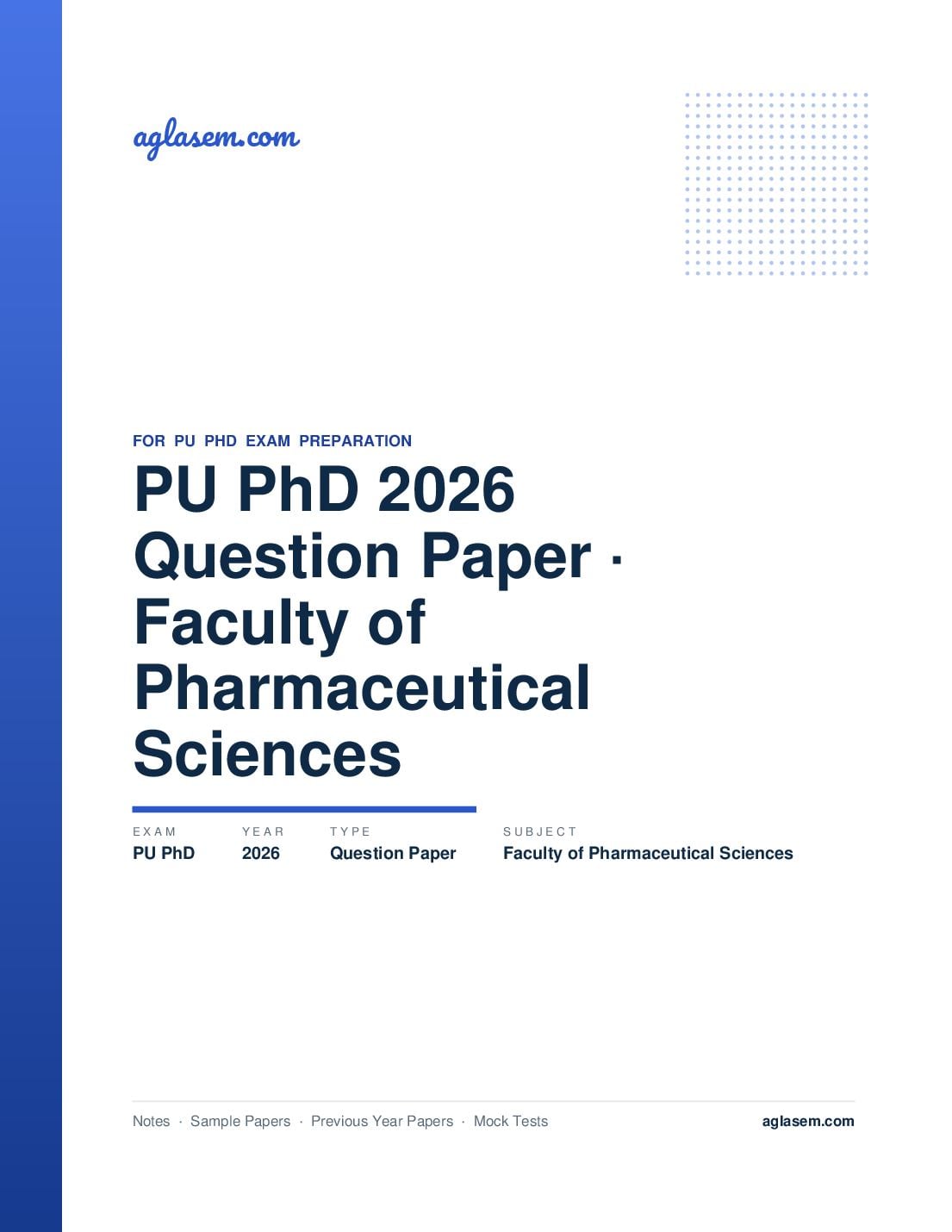PU PhD 2026 Question Paper Faculty of Pharmaceutical Sciences - Page 1 of 7