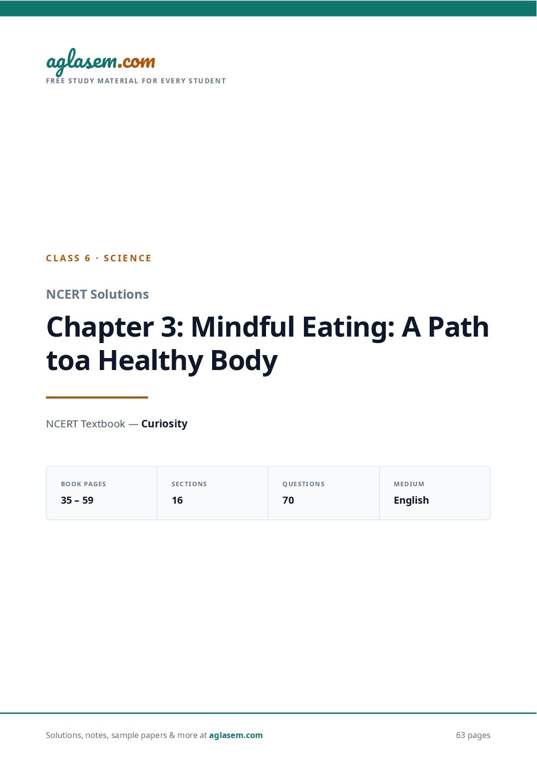 NCERT Solutions Class 6 Science Chapter 3 Mindful Eating a Path to a Healthy Body - Page 1 of 64