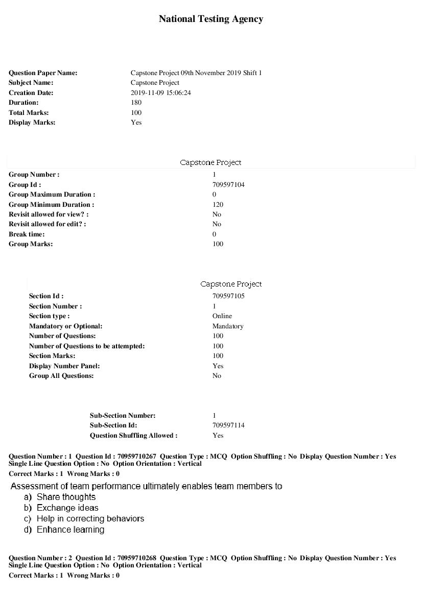 SWAYAM 2019 Question Paper Capstone Project - Page 1 of 22