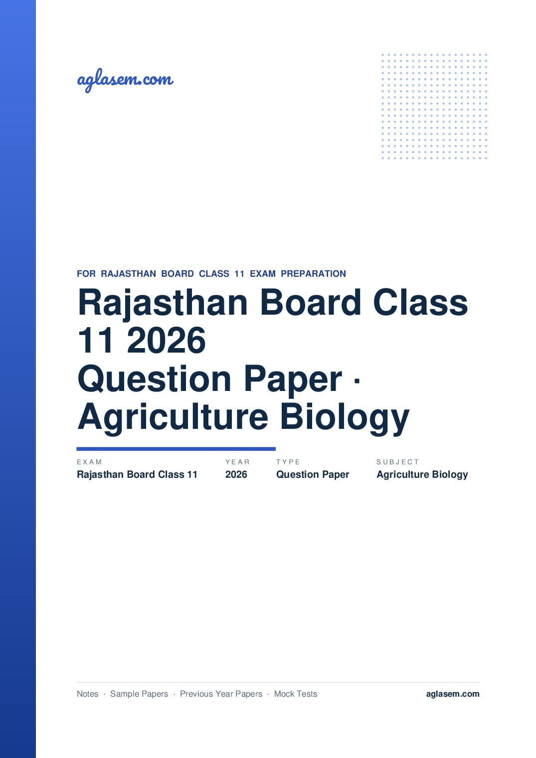 Rajasthan Board Class 11 Question Paper 2026 Agriculture Biology - Page 1 of 5