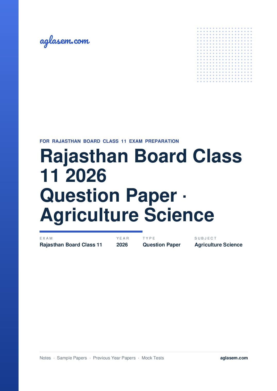 Rajasthan Board Class 11 Question Paper 2026 Agriculture Science - Page 1 of 5