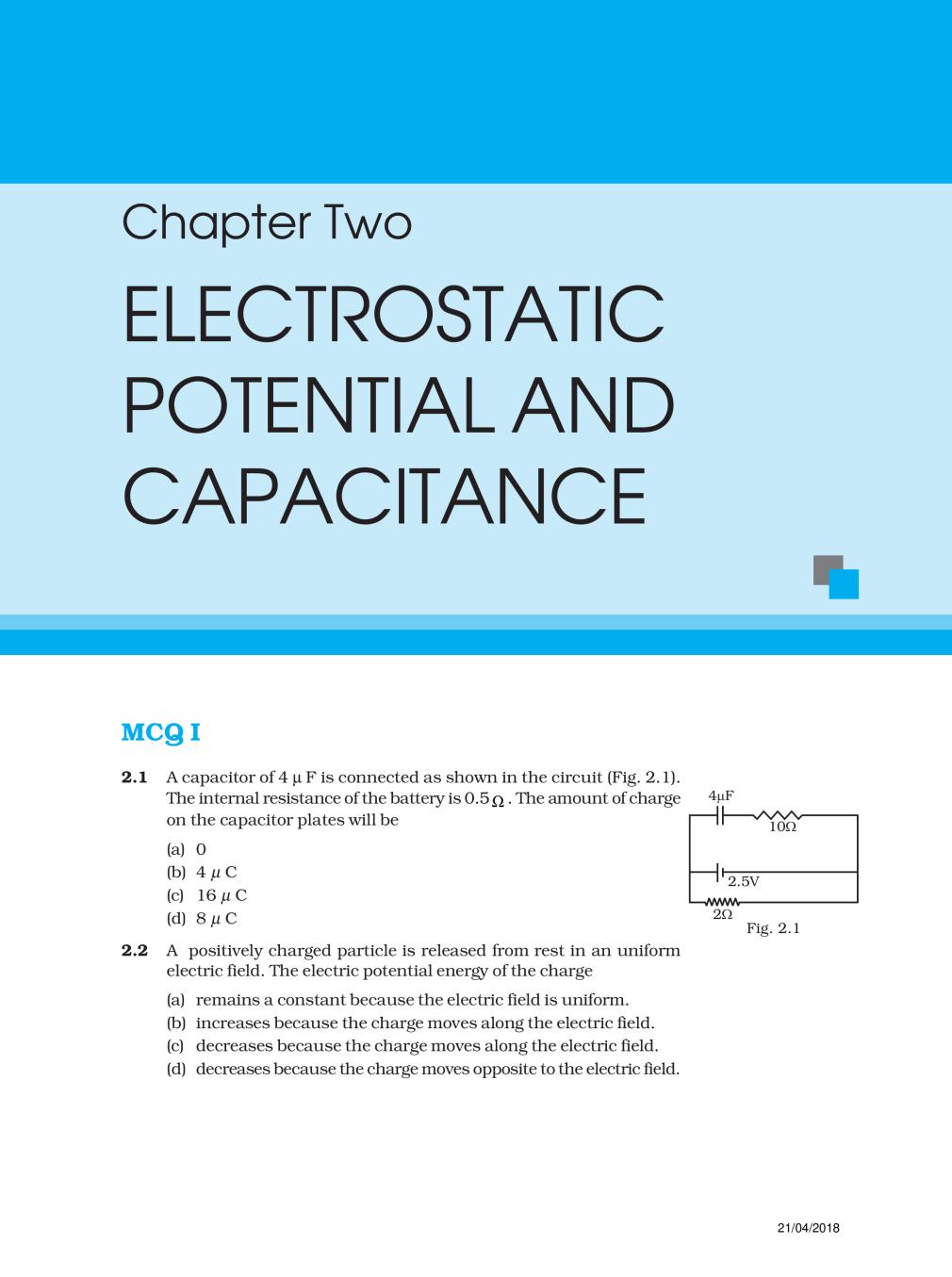 NCERT Exemplar Class 12 Physics Unit 2 Electrostatic Potential And Capacitance - Page 1