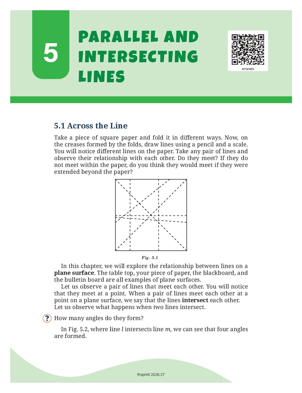 NCERT Book Class 7 Mathematics (Part I) Chapter 5 Parallel and Intersecting Lines - Page 1 of 34