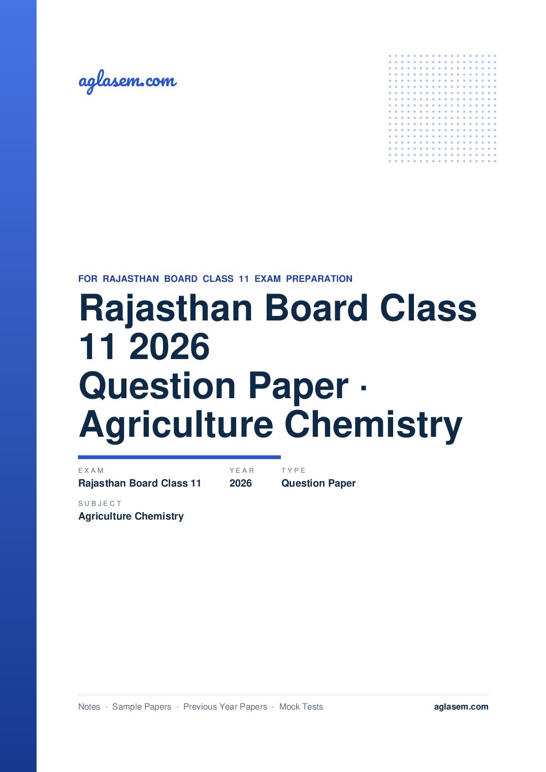 Rajasthan Board Class 11 Question Paper 2026 Agriculture Chemistry - Page 1 of 5