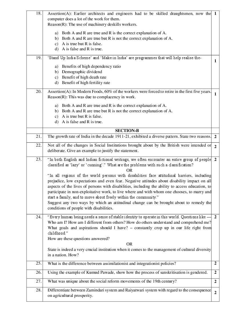 CBSE Class 12 Sociology Sample Paper 2023 (PDF) - Class 12 Sociology ...