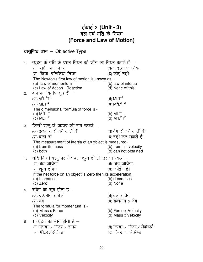 MP Board Class 11 Physics Question Bank (PDF) – Important Questions