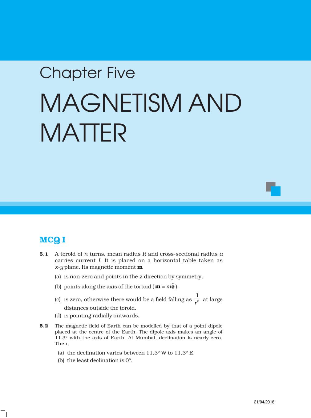 NCERT Exemplar Class 12 Physics Unit 5 Magnetism And Matter - Page 1