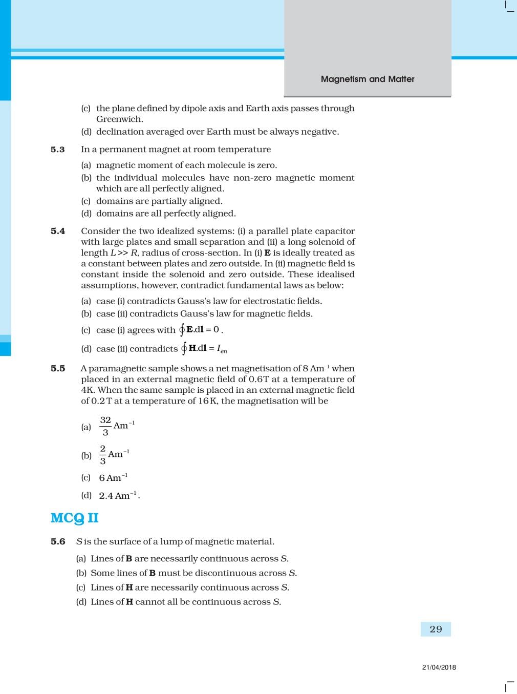 NCERT Exemplar Class 12 Physics Chapter 5 Magnetism and Matter