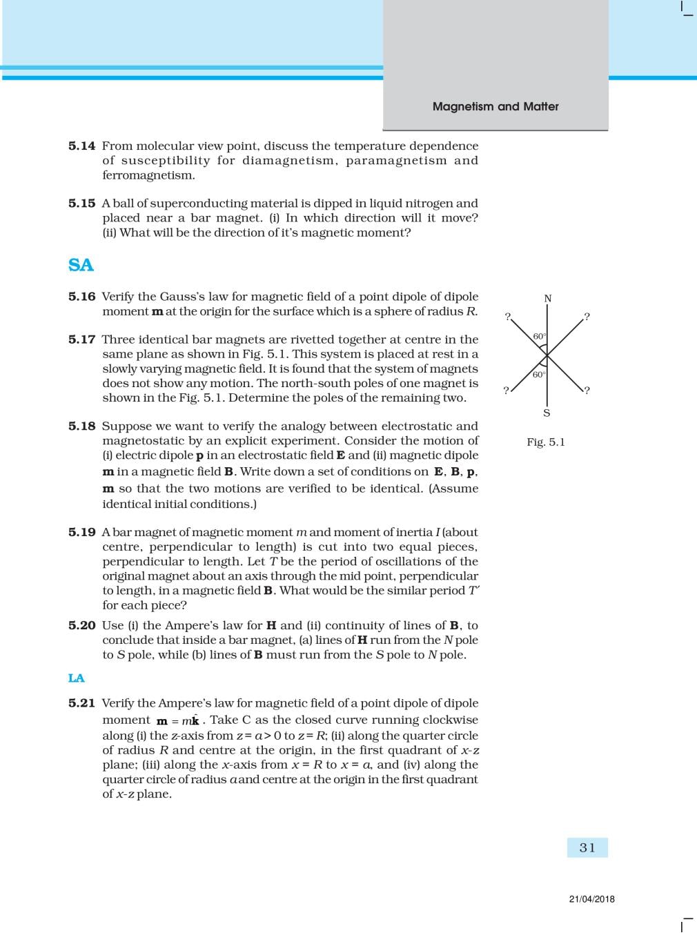 NCERT Exemplar Class 12 Physics Chapter 5 Magnetism and Matter