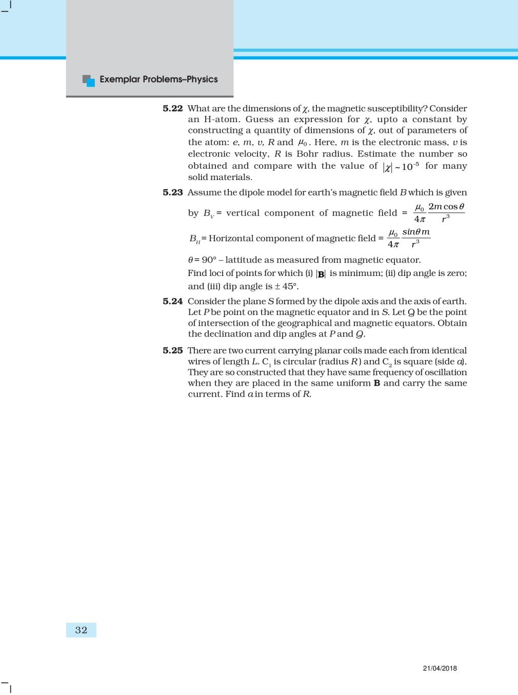 NCERT Exemplar Class 12 Physics Chapter 5 Magnetism and Matter