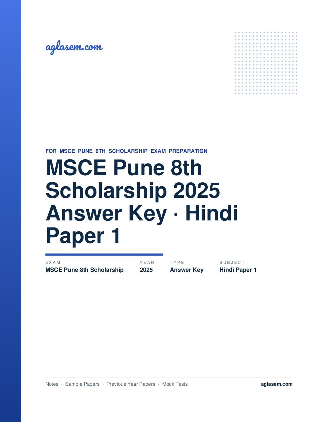 MSCE Pune 8th Scholarship 2025 Answer Key Hindi Paper 1 - Page 1 of 2