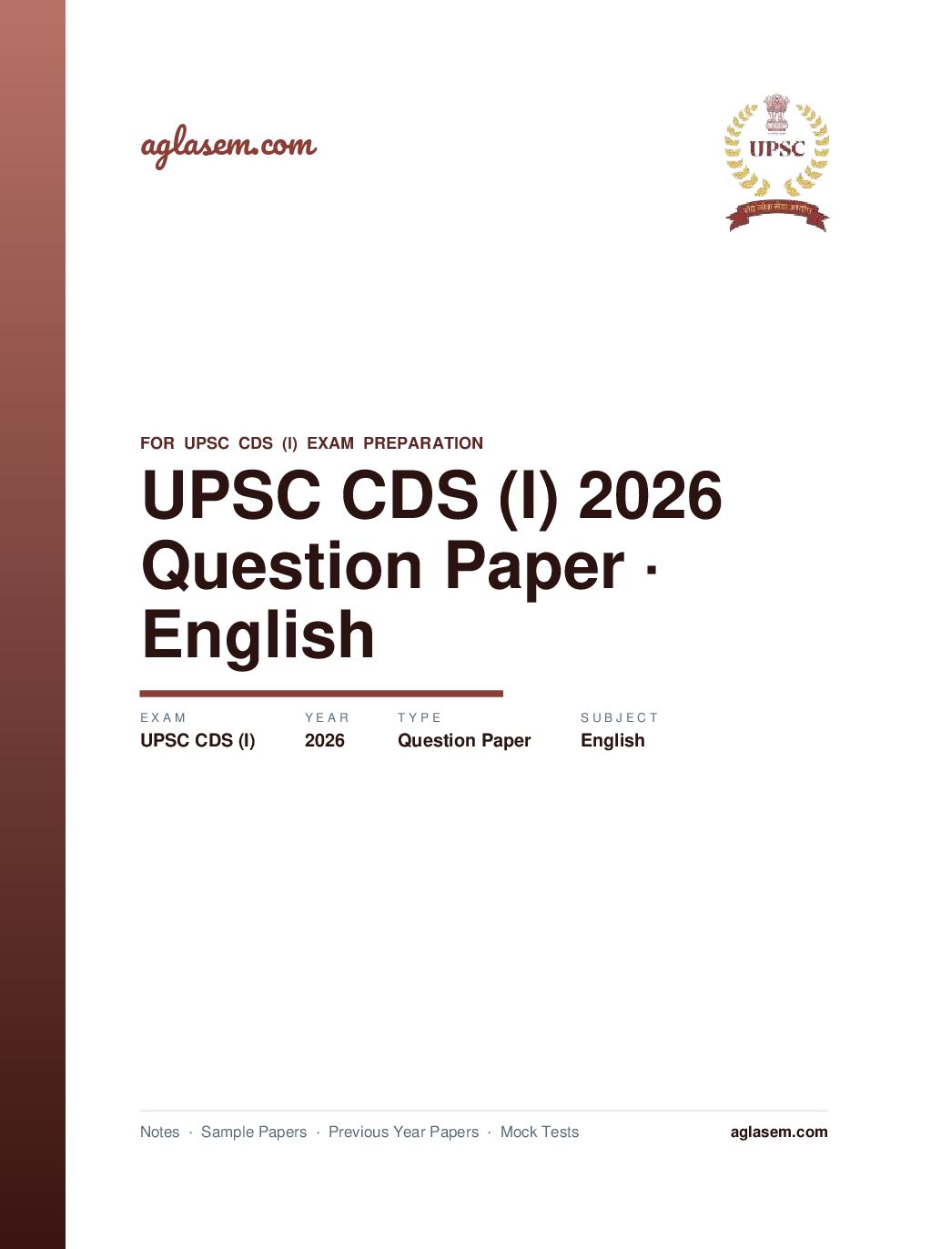 UPSC CDS (I) 2026 Question Paper for English - Page 1 of 25