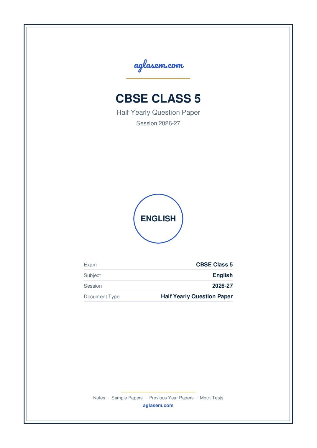 Class 5 Half Yearly Question Paper 2026-27 English - Page 1 of 5