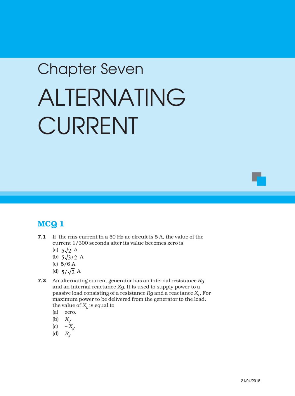 NCERT Exemplar Class 12 Physics Unit 7 Alternating Current - Page 1
