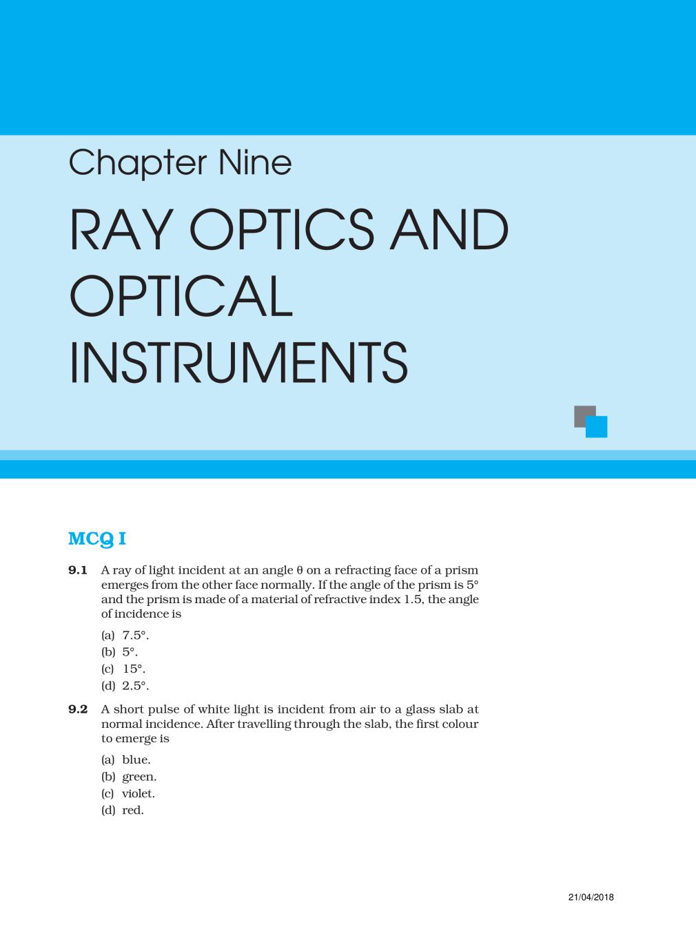 NCERT Exemplar Class 12 Physics Unit 9 Ray Optics And Optical Instruments - Page 1