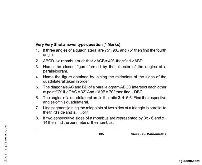 Class 9 Maths Extra Questions Chapter 8 Quadrilaterals - Page 1