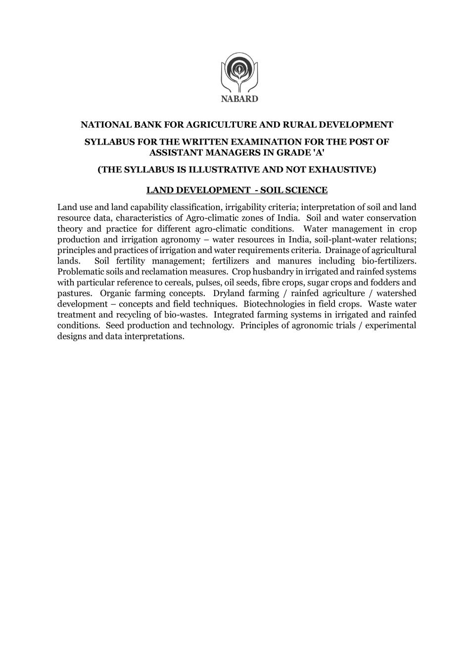 NABARD Grade A Syllabus 2020 Land Development - Soil Science - Page 1