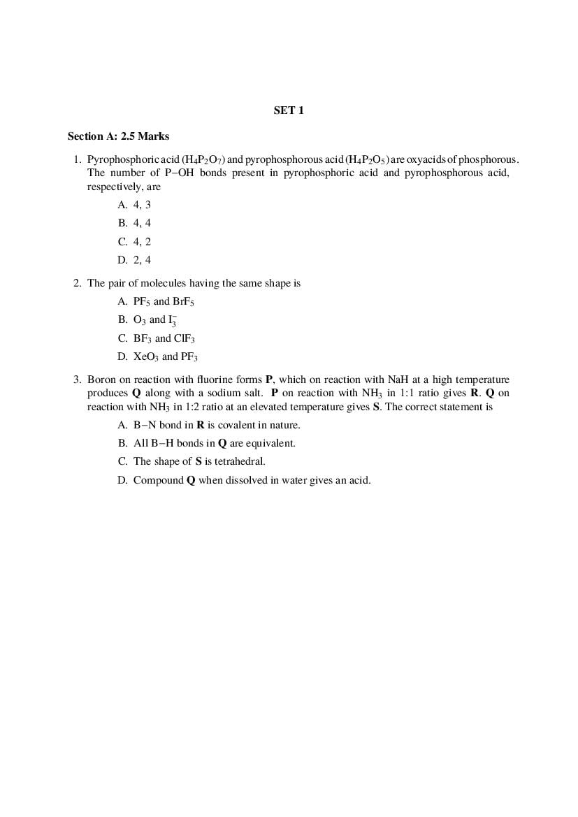 NEST Exam 2023 Question Paper Chemistry Shift I - Page 1