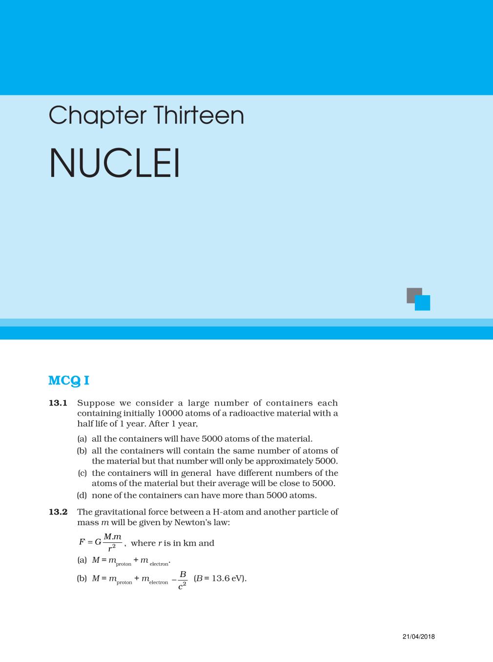 NCERT Exemplar Class 12 Physics Unit 13 Nuclei - Page 1