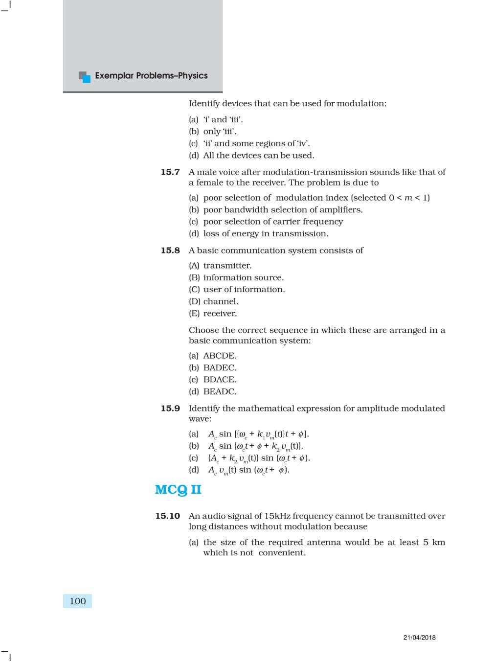 NCERT Exemplar Class 12 Physics Chapter 15 Communication Systems