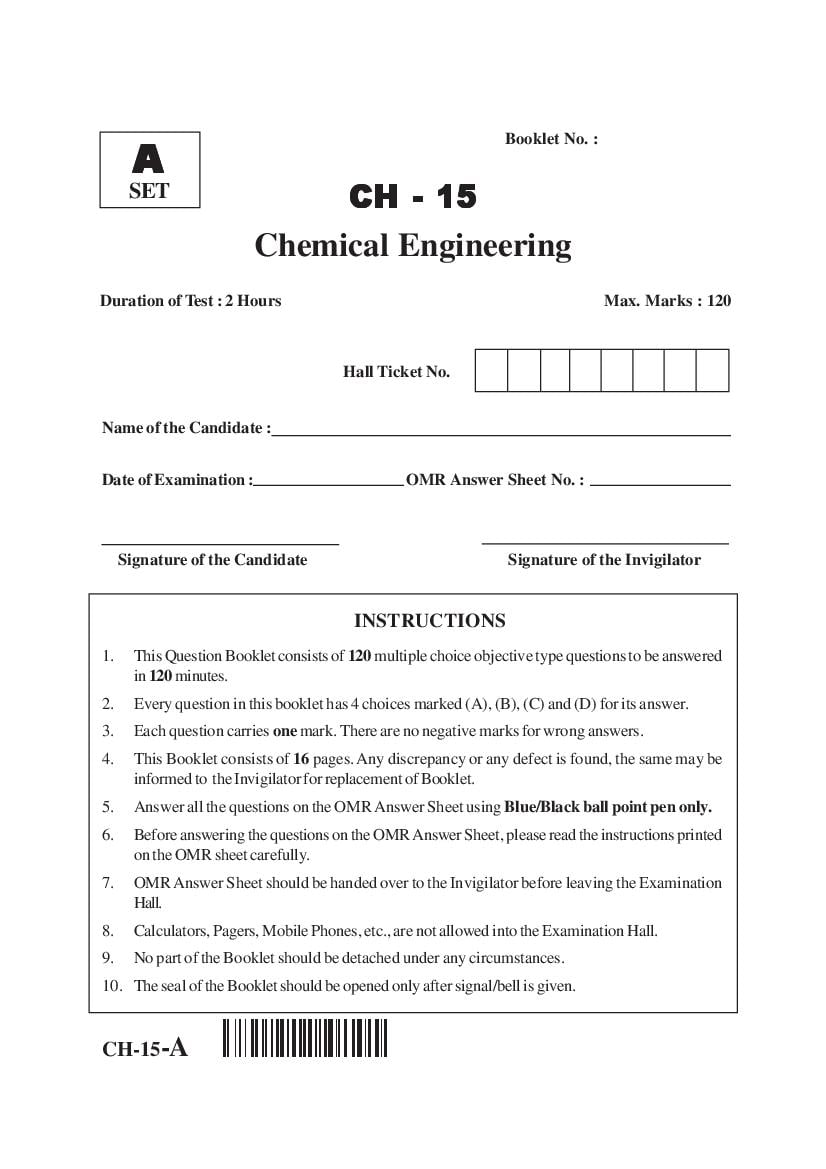 AP PGECET 2015 Question Paper for Chemical Engineering - Page 1