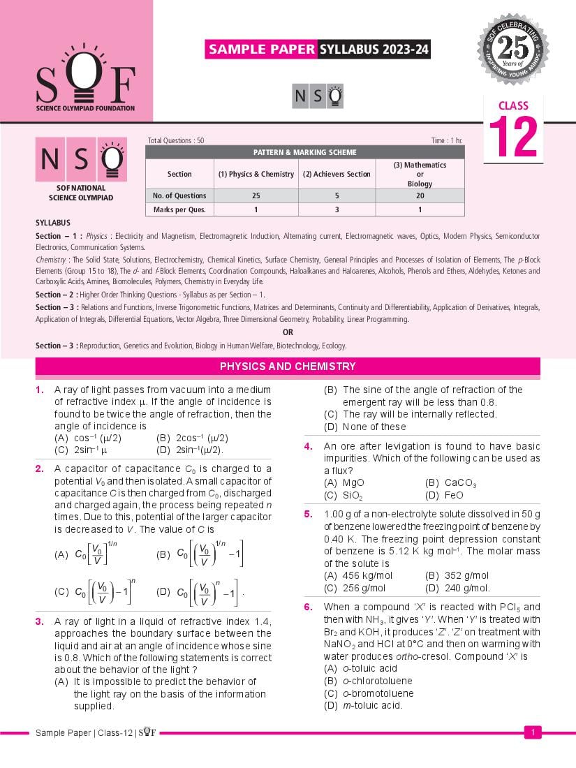 SOF NSO Sample Paper 2024 Class 12 - Page 1
