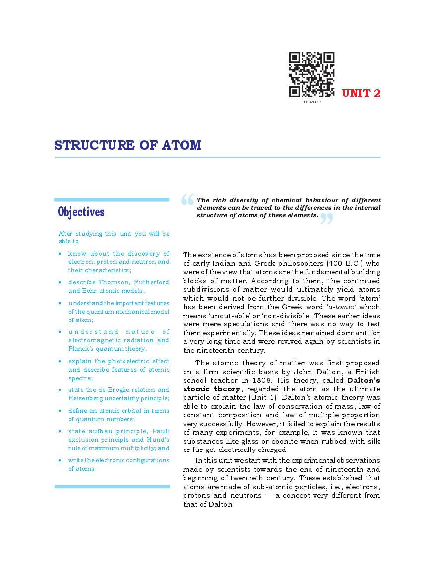 NCERT Book Class 11 Chemistry Chapter 2 Structure of Atom - Page 1