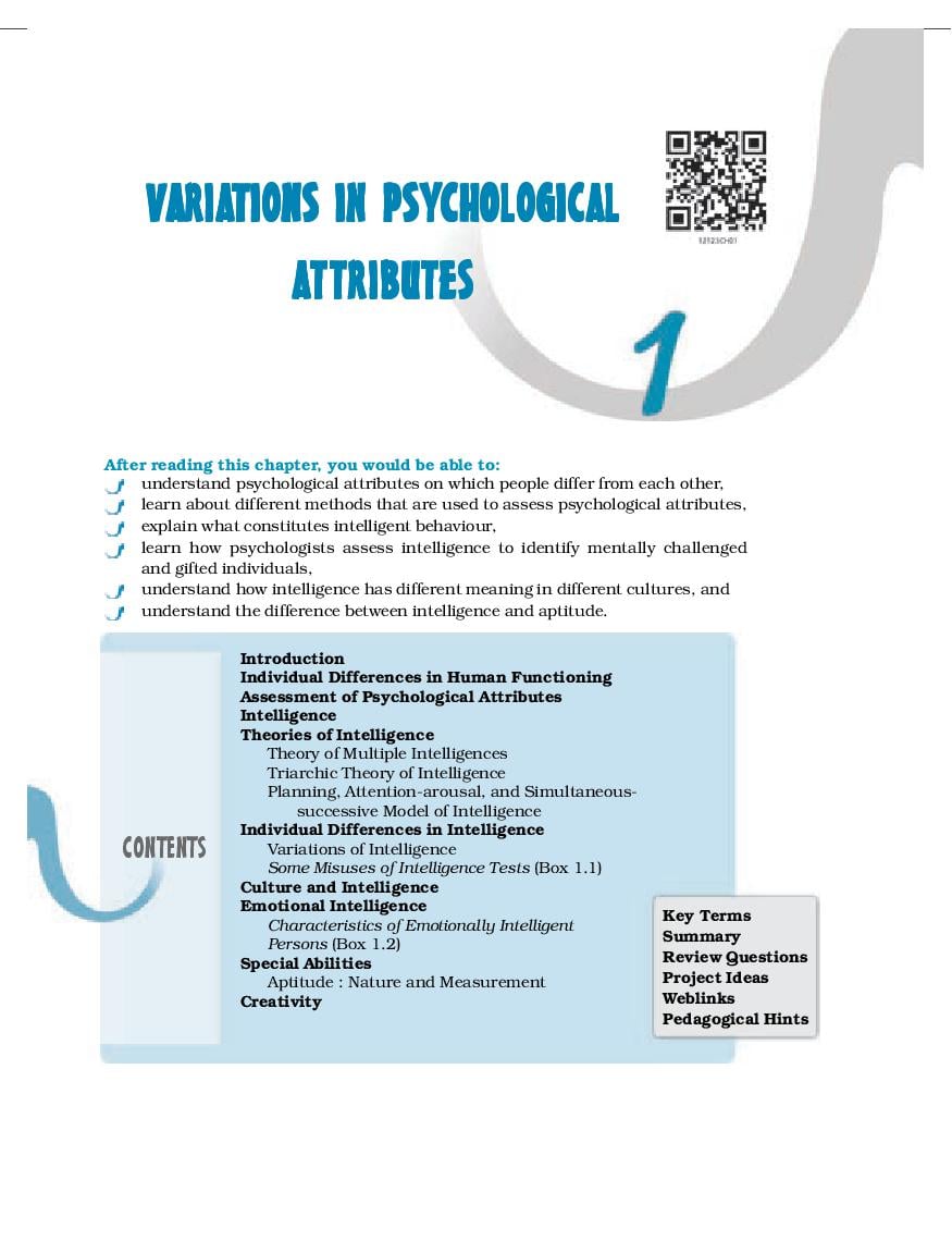 NCERT Book Class 12 Psychology Chapter 1 Variations in Psychological Attributes - Page 1