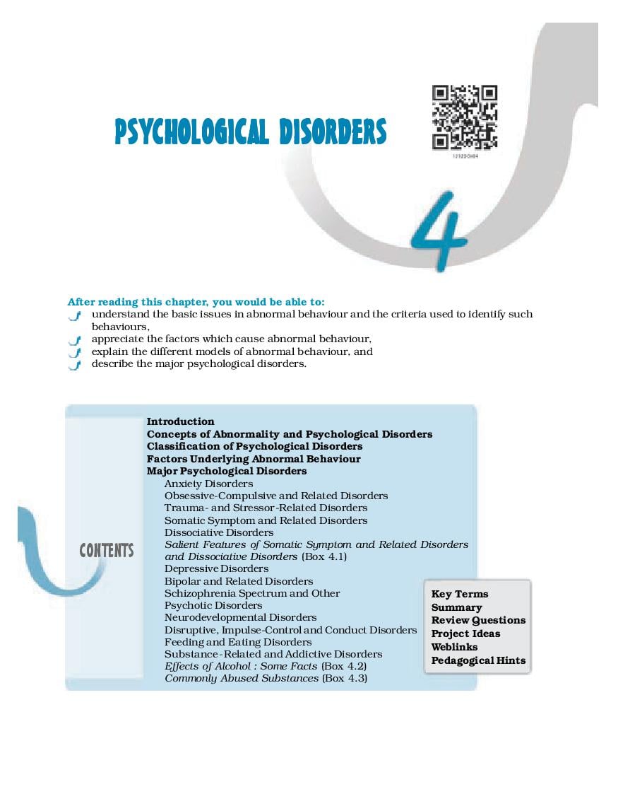 NCERT Book Class 12 Psychology Chapter 4 Psychological Disorders - Page 1