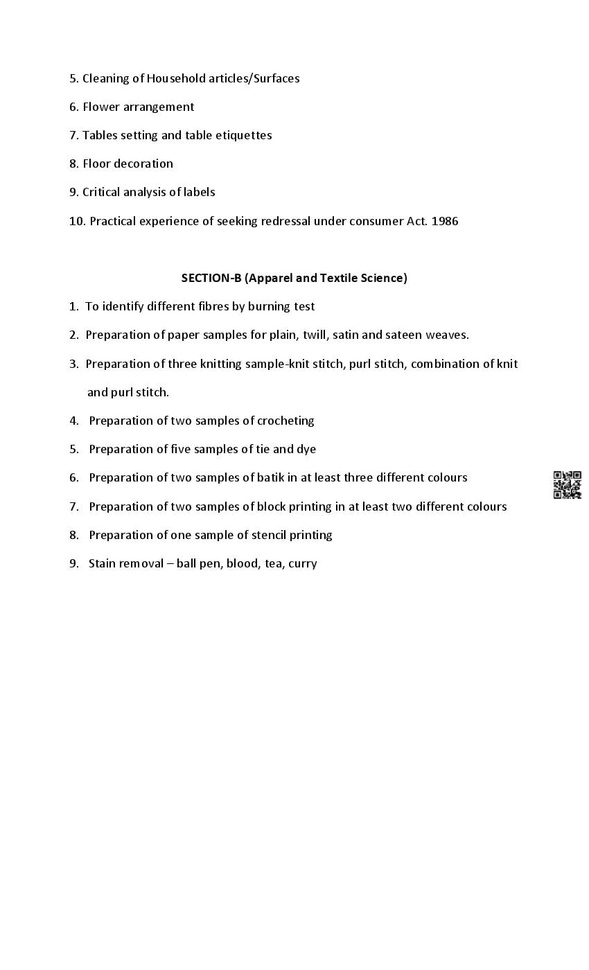 PSEB Class 11 Home Science Syllabus (PDF)