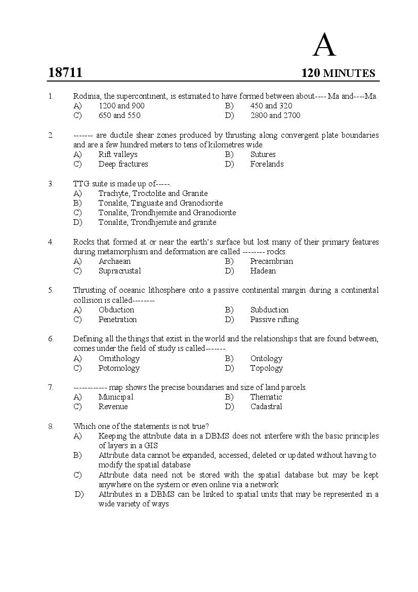 Kerala SET 2018 Jul Question Paper Geology
