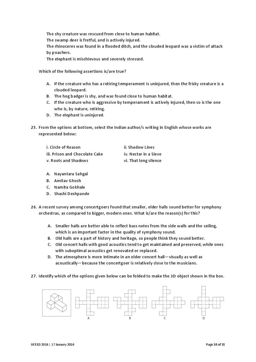 UCEED 2016 Question Paper PDF with Final Answer Key