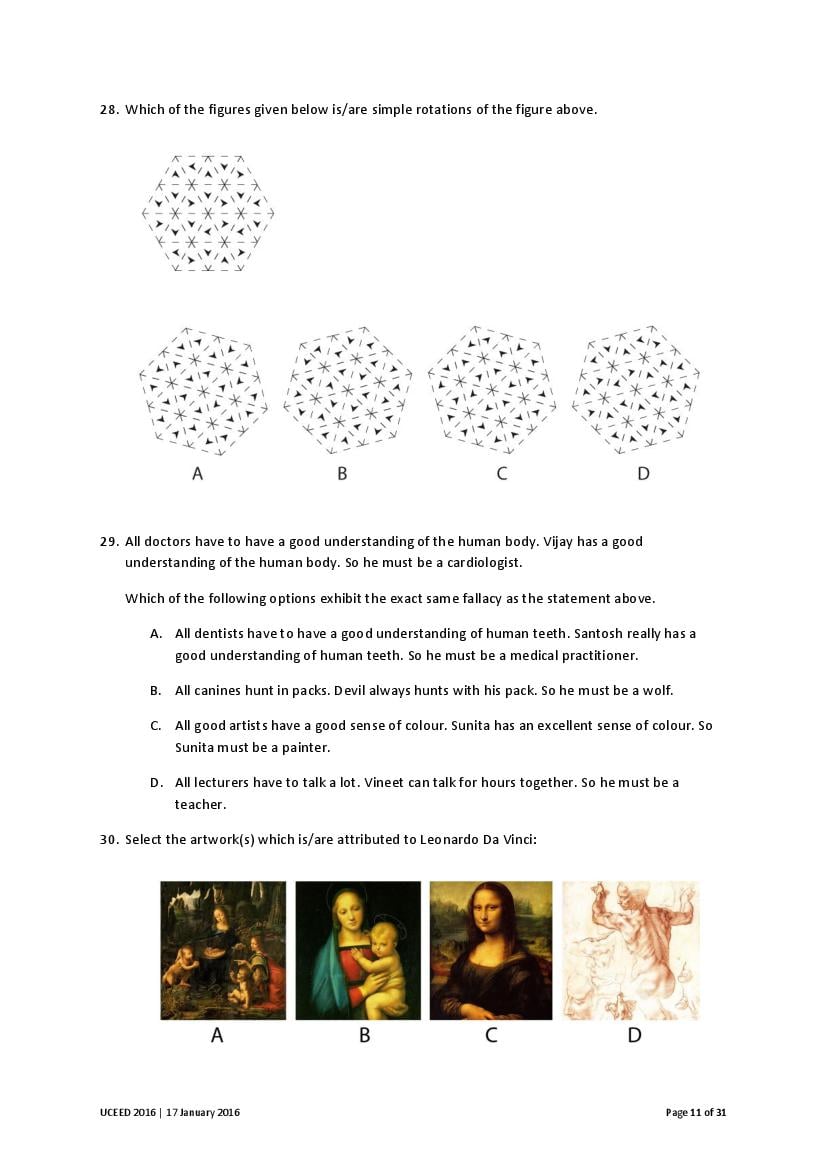 UCEED 2016 Question Paper PDF with Final Answer Key