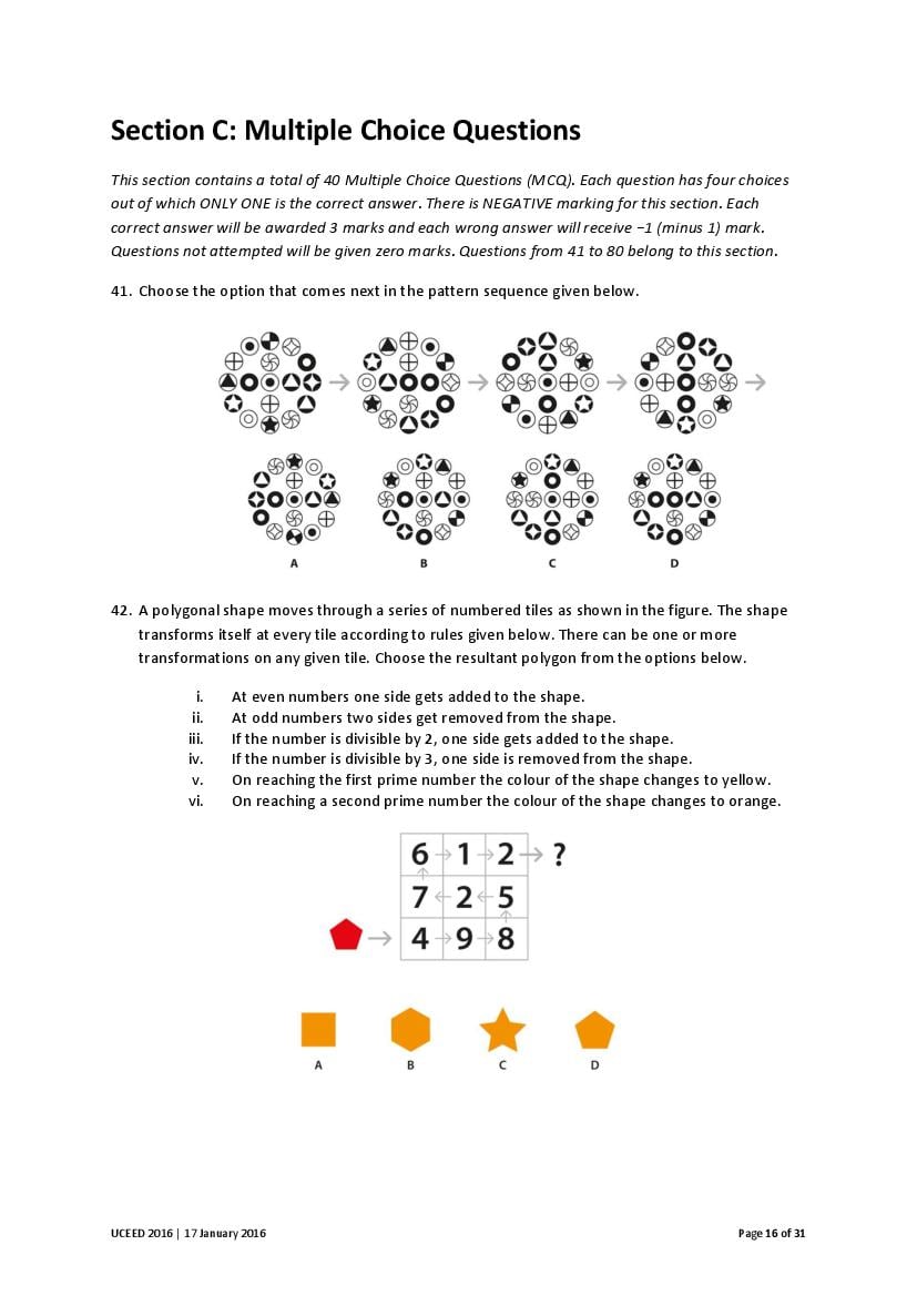 UCEED 2016 Question Paper PDF with Final Answer Key