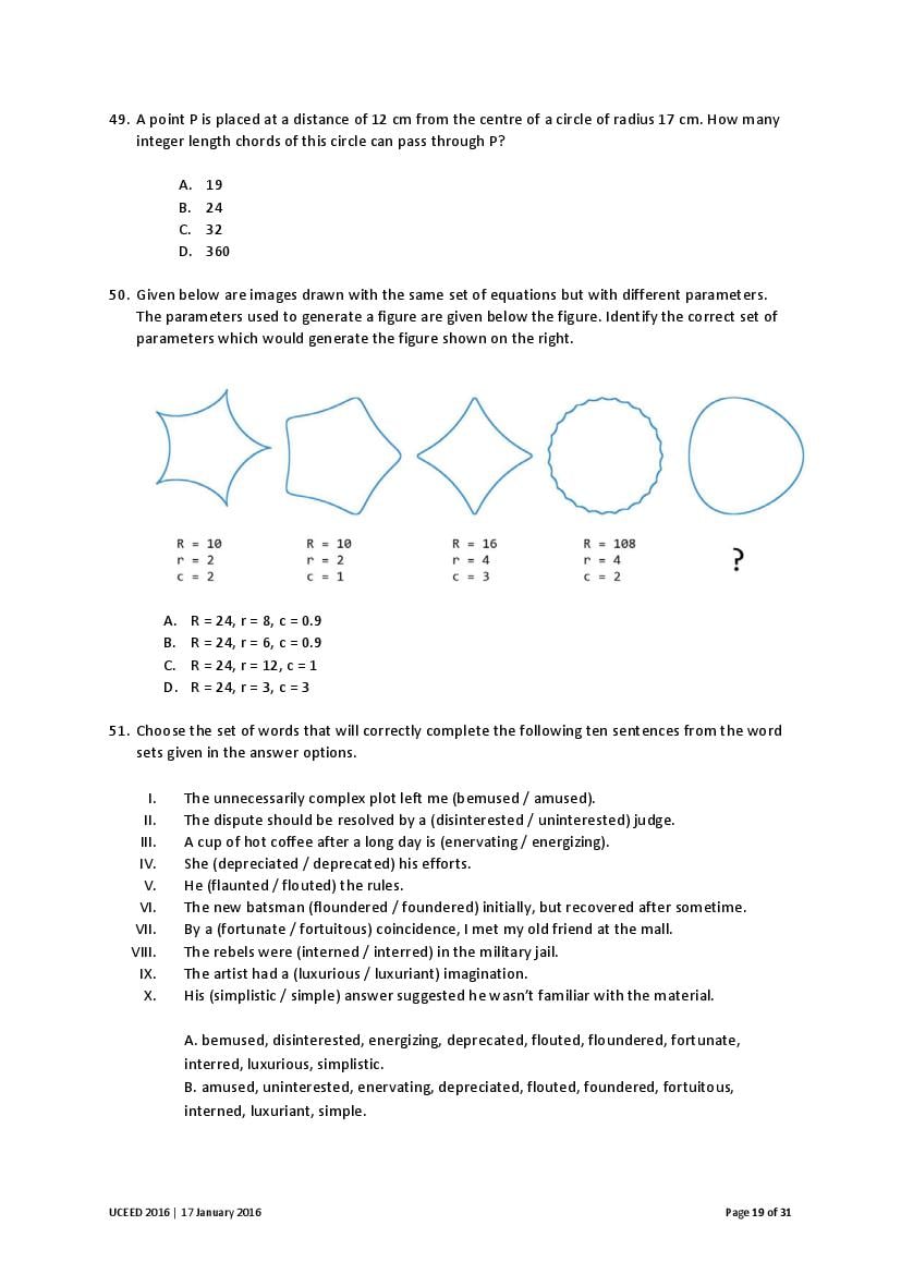 UCEED 2016 Question Paper PDF with Final Answer Key