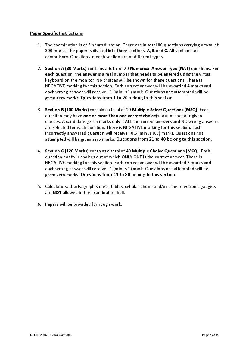 UCEED 2016 Question Paper PDF with Final Answer Key