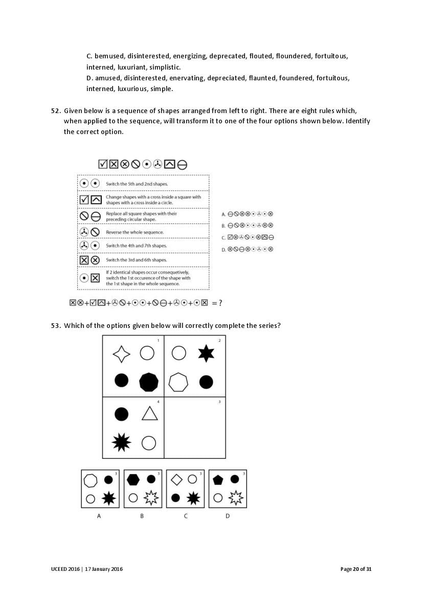 UCEED 2016 Question Paper PDF with Final Answer Key