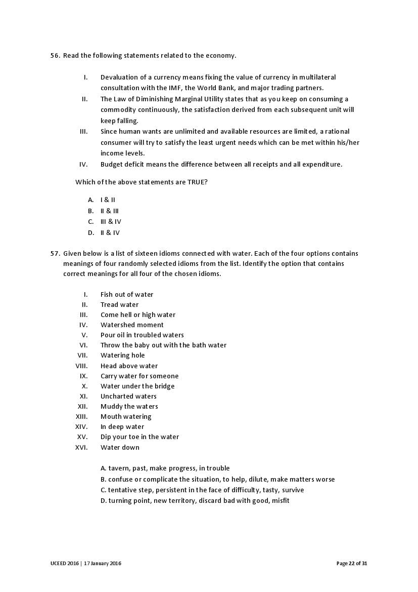 UCEED 2016 Question Paper PDF with Final Answer Key