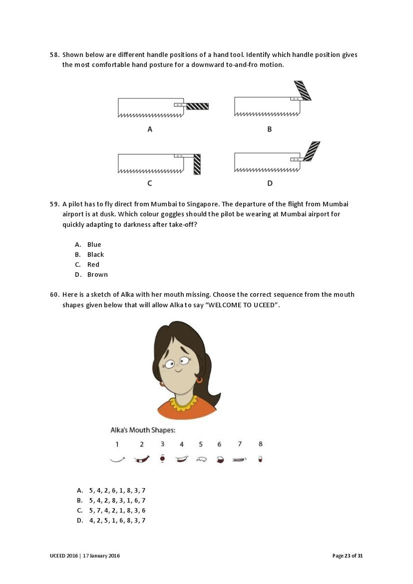 UCEED 2016 Question Paper PDF with Final Answer Key