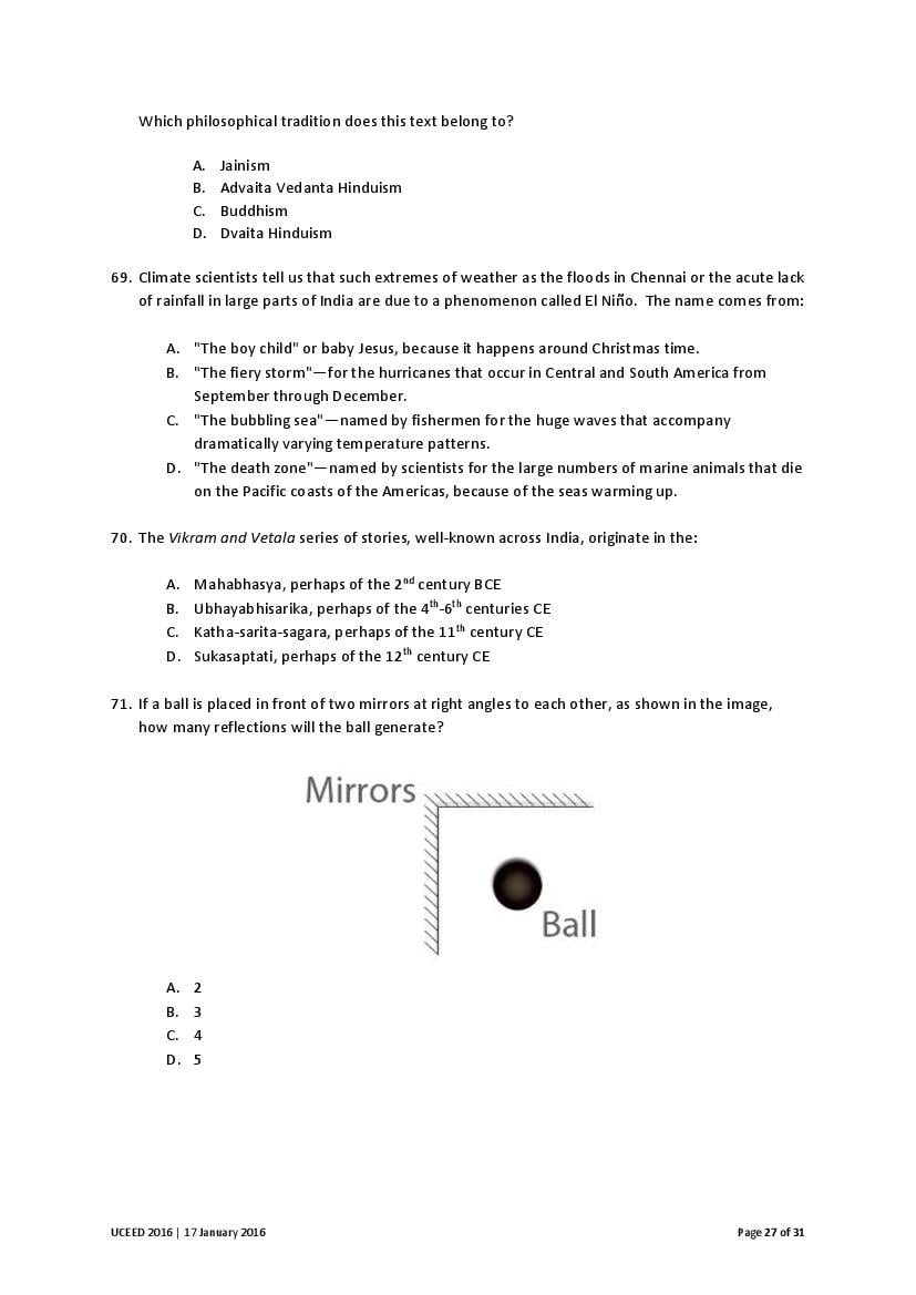 UCEED 2016 Question Paper PDF with Final Answer Key