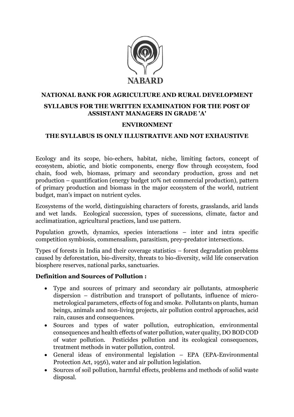 NABARD Grade A Syllabus 2020 Environment - Page 1