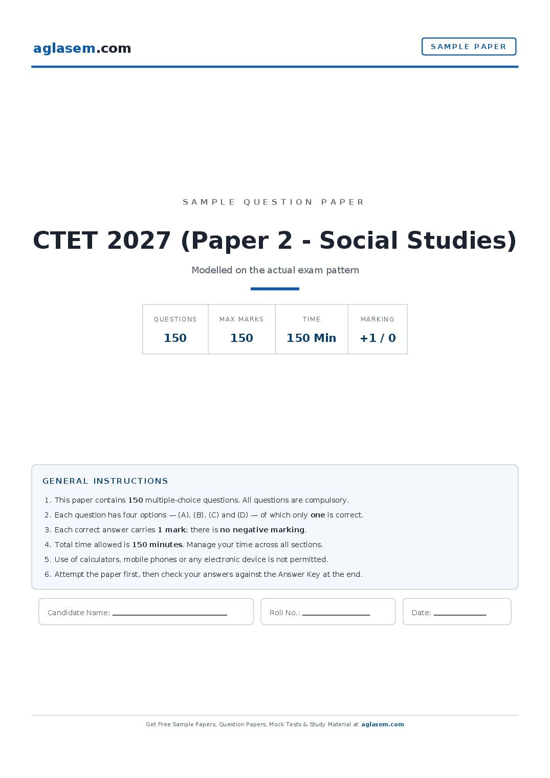 CTET 2027 Sample Paper (Paper 2 - Social Studies) - Page 1 of 46