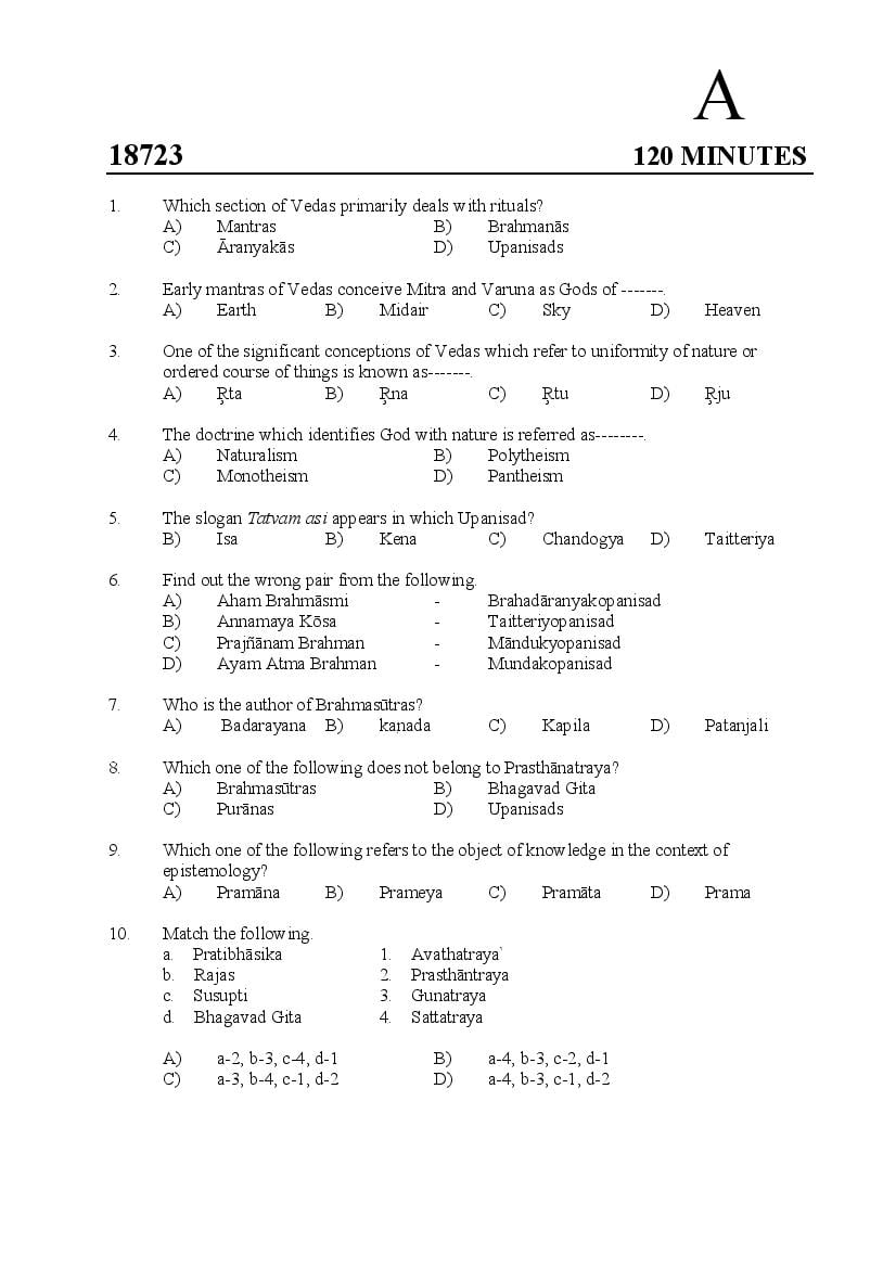 Kerala SET 2018 Jul Question Paper Philosophy