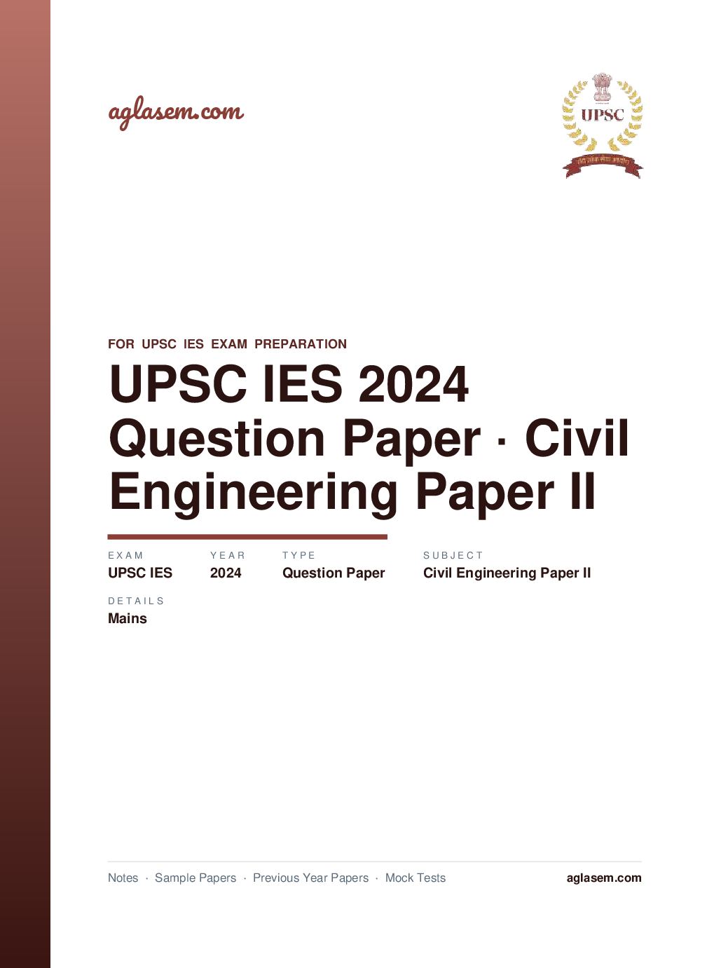 UPSC IES 2024 (Mains) Question Paper for Civil Engineering Paper II - Page 1 of 9